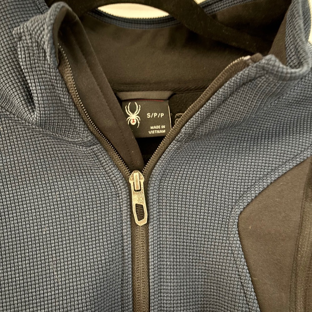 Spyder Men Size Small Blue Black 1/4 Zip Fleece Pullover Athletic Jacket - Picture 3 of 6